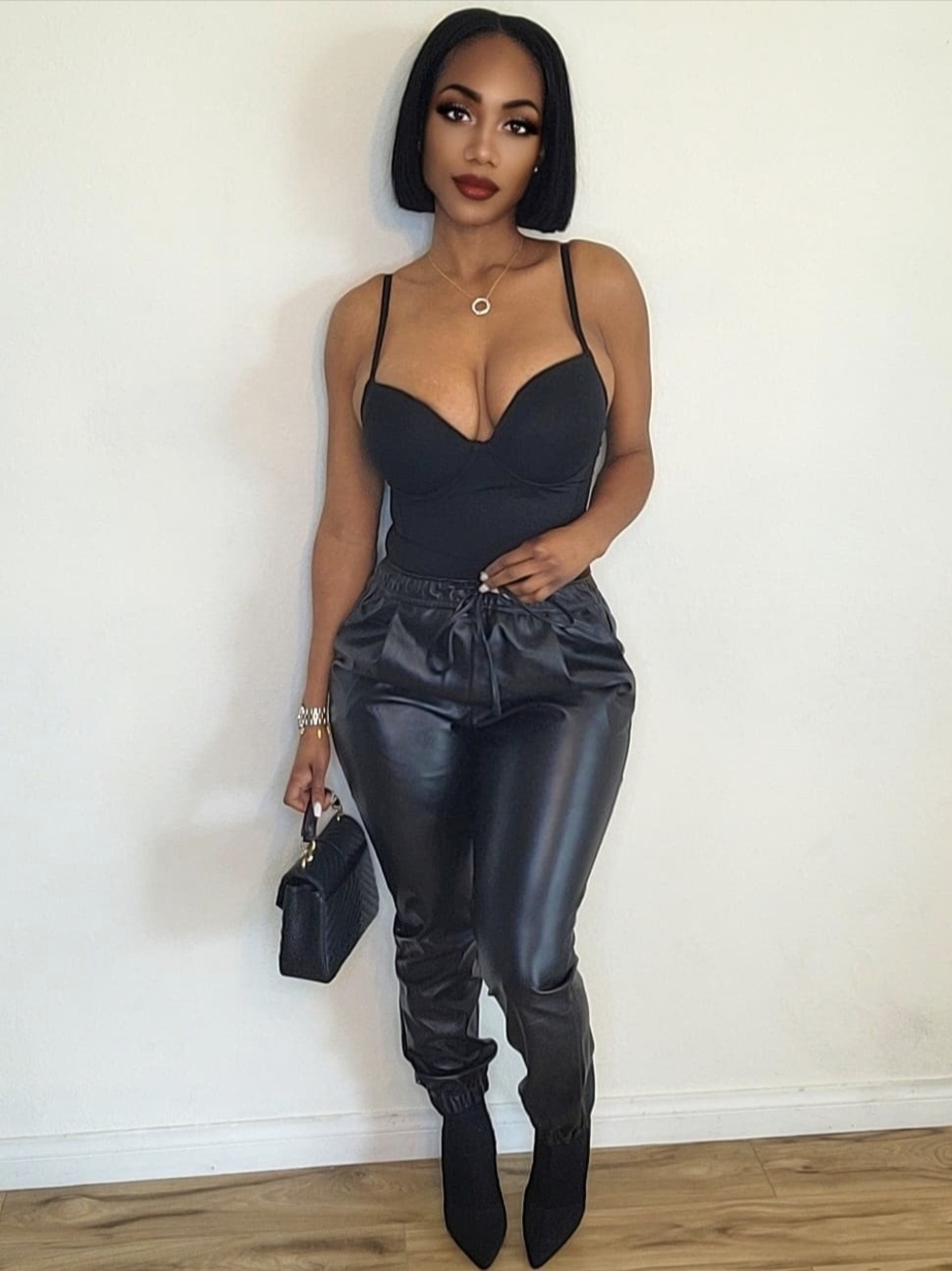 Black Faux Leather Jogger Pants - Sleek Women's Pants